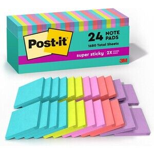 Super Sticky Notes, 3x3 in, 24 Pads, 2x the Sticking Power, Supernova Neons, Bri
